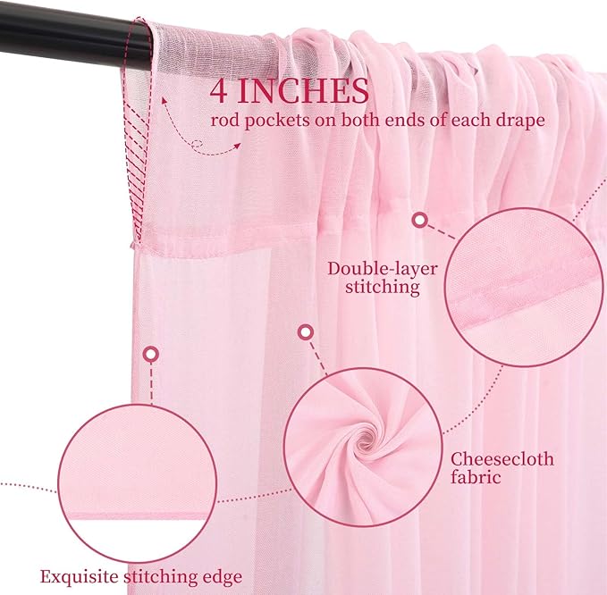 6 Panels Pink Ceiling Drapes for Wedding 5ftx40ft Ceiling Drapes Wedding Arch Draping Fabric Cheesecloth Sheer Curtain Romantic Ceiling Decorations for Weddings Party Banquet Ceremony Stage