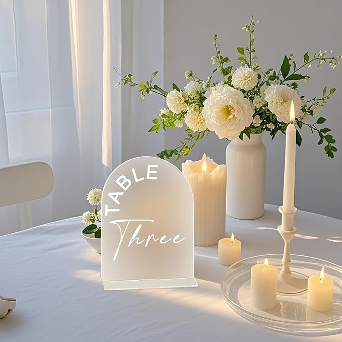 Frosted Arch Wedding Table Numbers 1-20 with Stands, 5x7 Inch Acrylic Arch Sign with Holder for Wedding Reception Table Centerpiece Decoration