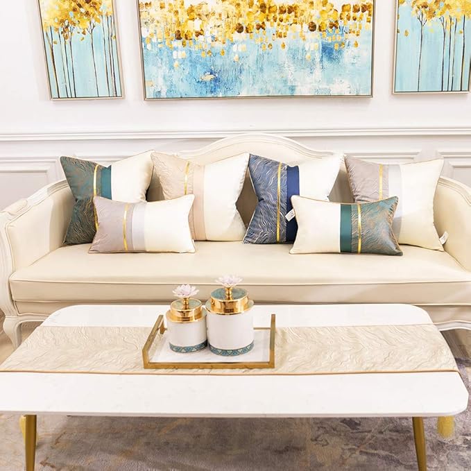 Avigers 12 x 72 Inch Decorative Luxury Abstract Striped Beige Table Runners with Tassels for Home Living Room Bedroom Art Decor Wedding