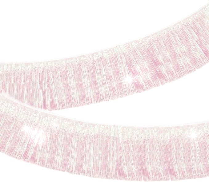 CC Wonderland Iridescent White Fringe Banner - 5 Ft.Pack of 2 for Wedding Hanging Bachelorette Party Decorations, Birthday Party Decor, Baby Shower Supplies, Photo Booth Banner Backdrop