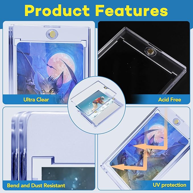 40ct Magnetic Card Holders, 35pt One Touch Card Holder, U-V Protection Hard Plastic Case for Trading Cards, Display Case for Sports, Baseball, Football, Game Cards