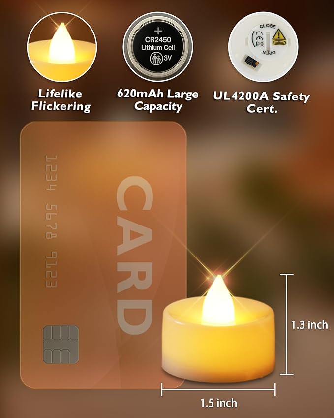 Homemory 12pcs Flameless LED Tea Lights with Remote & Timer, 400+Hours Realistic Flickering Battery Candles for Seasonal, Tabletop, and Centerpieces Decor