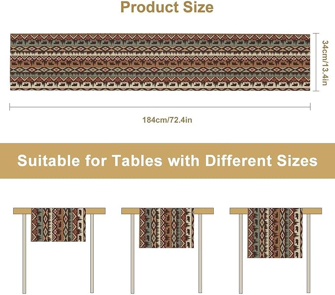 Retro Cabin Table Runner Rustic Bear Forest Farmhouse Lodge Jungle Table Runner for Dinner Party Living Room Kitchen Aztec Vintage 13x90 Inch