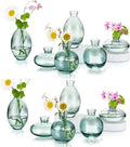Glass Bud Vases Set of 12, Hewory Cute Green Small Vases Handmade, Mini Glass Flower Vase for Floral Arrangement, Tiny Centerpiece for Home Office Wedding Party Events Table Decor (Not Include Flower)