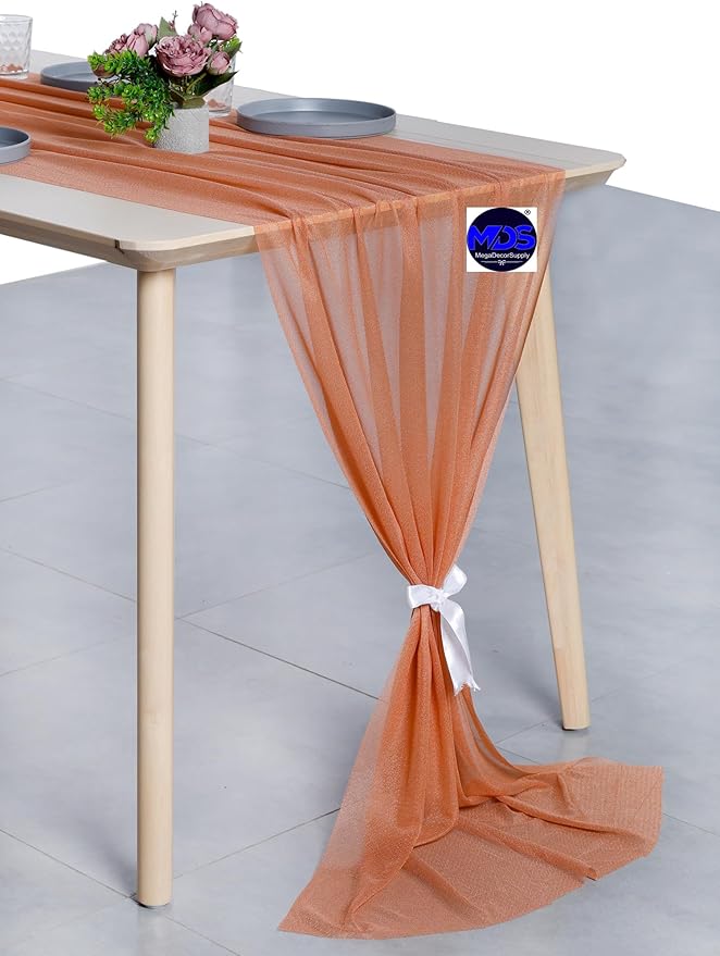 MDS Halloween Chiffon Table Runner - 12 Pack, 29 x 170 Inches, 14ft Each - Sheer Spooky Table Runners for Haunted House Parties, Trick-or-Treat Tables, Witchy Décor, Wedding & Events - Coral Peach