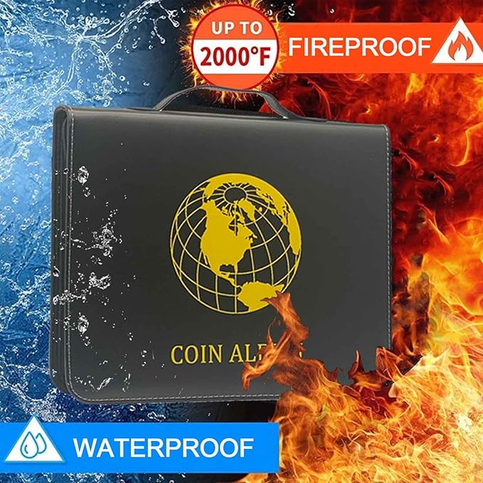 321 Pockets Fireproof Coin Collection Holder Album Book for Collectors, 312 Pockets Coins Collecting Album and 9 Sleeves Paper Money Coins Collecting Album for Coin Currency Collection Supplies, Stamp