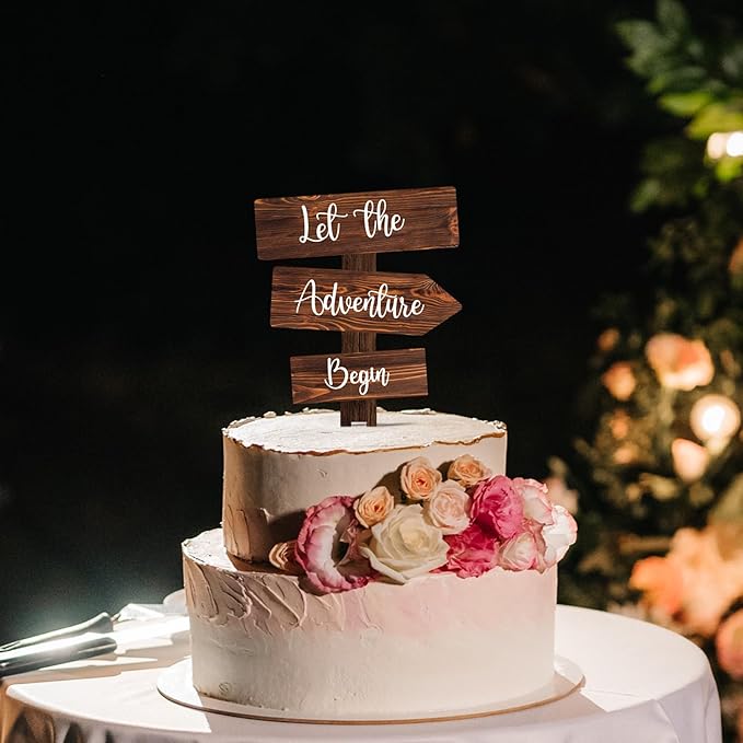 Cake Topper Rustic Wood 5 x 7.7 Inches Wedding or Baby Shower