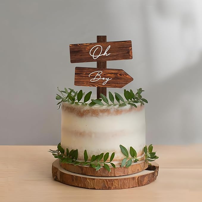 Non-Edible Cake Topper in Wood, Oh Boy Design for Baby Shower