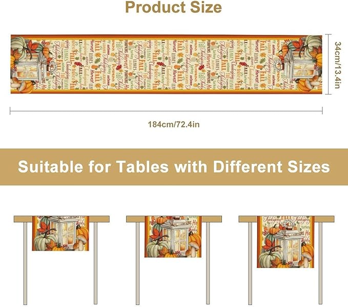 Autumn Table Runner,Farmhouse Leaves Pumpkin Thanksgiving Table Cloth for Kitchen Dining Table Decoration Home Party Decor 13x120 Inch