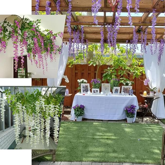 12 Pack Purple Wisteria Hanging Flowers Garland, 3.77 Feet Artificial Flower Vines, Fake Wisteria, Artificial Vines Hanging Garland for Backdrop Outdoor Yard Garden Decor