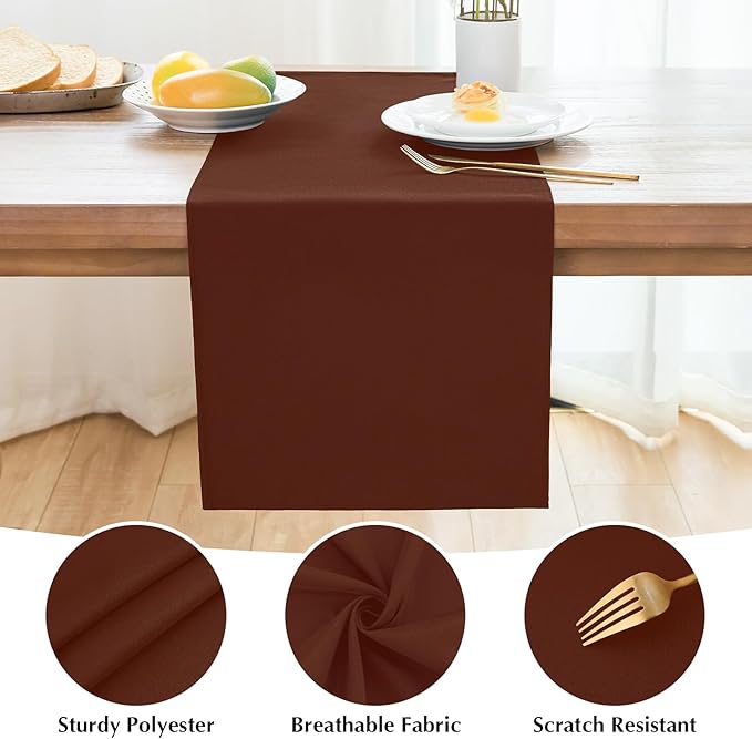 2 Pack Chocolate Small Short Table Runner 12 x 36 Inch Solid Color Runners Coffee Table Dresser for Daily Party Home Decoration