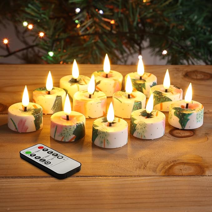 Flameless Candles Christmas Tree Tealights with Remote and Timer