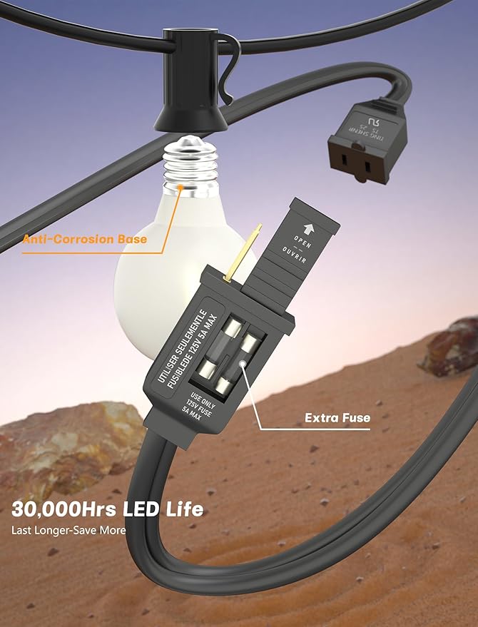 String Lights 50 FT Waterproof G40 Frosted White Globe Bulbs