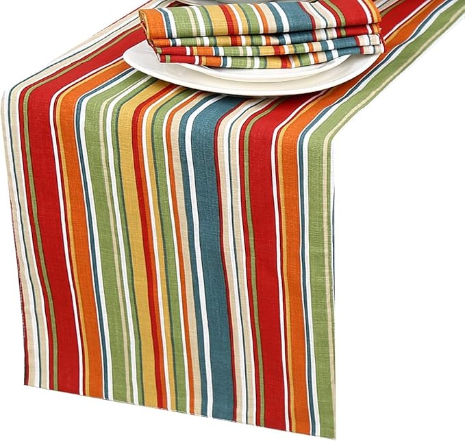 Ruvanti 100% Cotton Table Runner 36 Inches Long, Non-Slip, Stain Resistant, Washable & Reusable Table Runners Perfect for Wedding, Parties, Christmas, Holiday, in-Door use - Multi Stripe