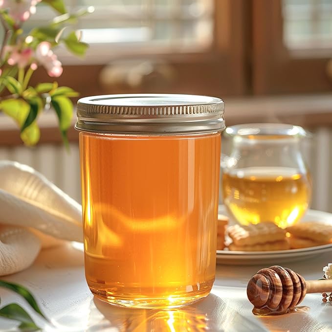 ComSaf Wide Mouth Mason Jars 16 oz with lids - 4 Pack, Pint Mason Jars with Seal Bands, Glass Canning Jars for Honey, Jam, Jelly, Coffee, Salad, Desert, Shower Wedding Favors, DIY Candles Decor