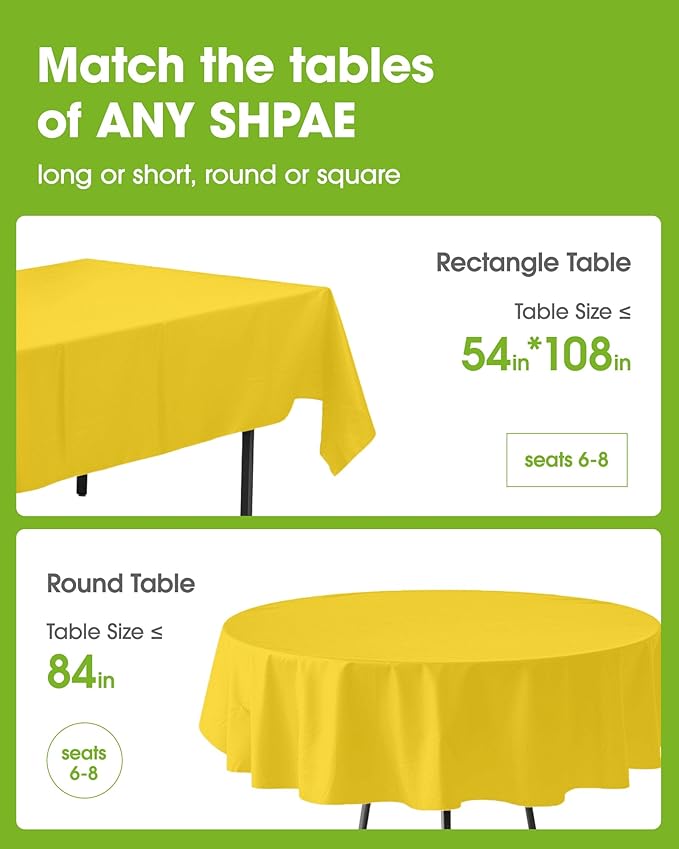 Pureegg Plastic Table Cloth Disposable 10 Pack, 54 x 108 Inch Table Cloths, Easter Party, Decorative Tablecloths, Rectangle, Lemon, Pastel Plastic Cover, Leakproof & Sturdy, Yellow