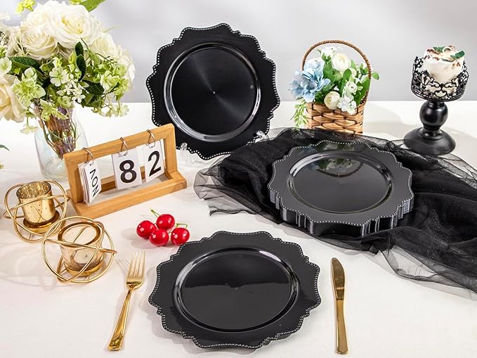Dessert Plates, 7.5 Inch Black Plastic, 100 Count, Ceramic-Look Disposable
