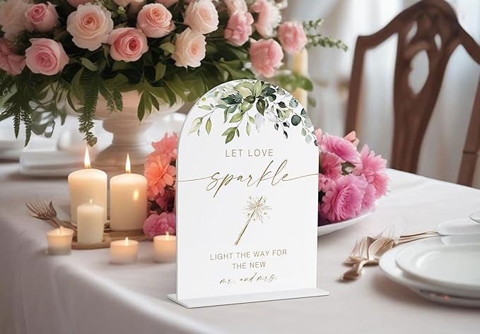 Let Love Glow Sign, Greenery Gold Bridal Shower Decorations, Wedding Glow Sticks for Reception, Marriage Signs for Ceremony and Reception, Engagement Party Decor, Wedding Table Acrylic Decor - 36