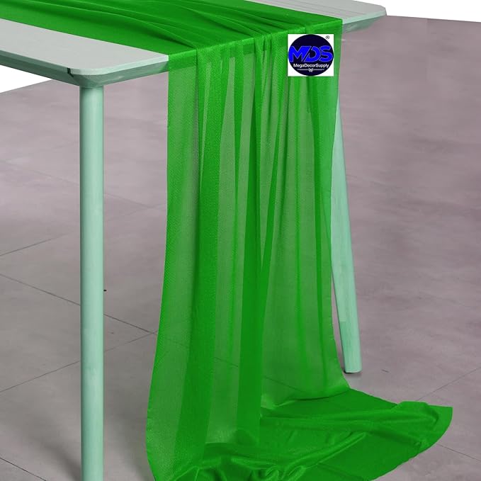 MDS Halloween Chiffon Table Runner - 15 Pack, 29 x 170 Inches, 14ft Each - Sheer Spooky Table Runners for Haunted House Parties, Trick-or-Treat Tables, Witchy Décor, Wedding & Events - Green