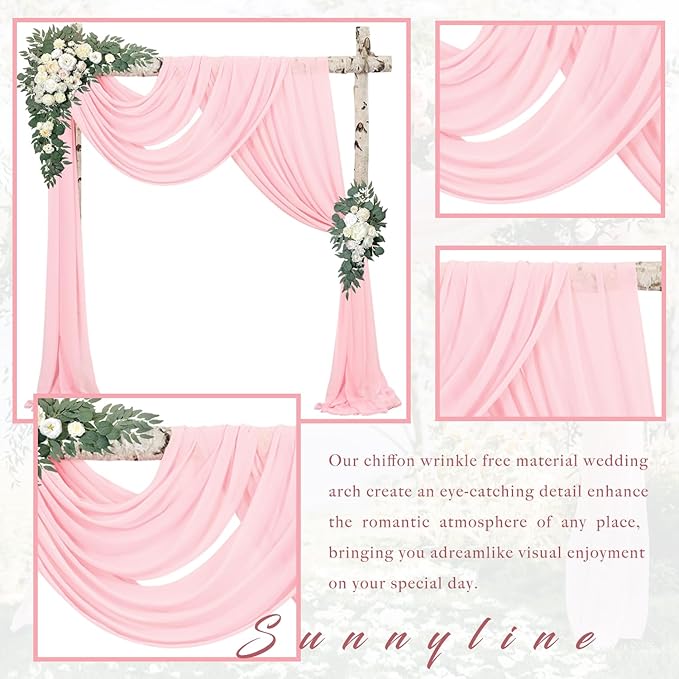 Wedding Arch Draping Fabric, Light Pink Chiffon, 2 Panels 20 Ft Long