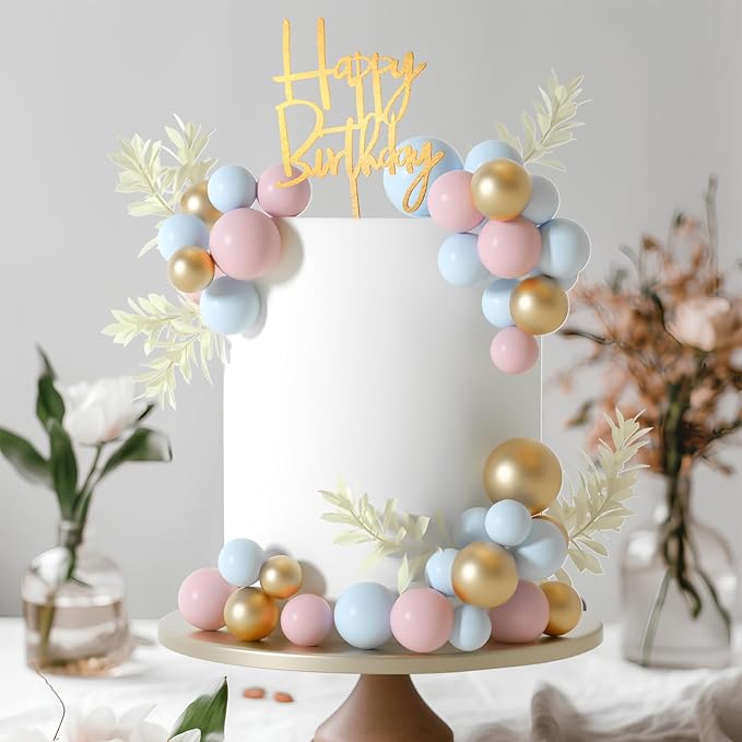 MIAHART Ball Cake Toppers Boho Grass Cake Topper Ball Cake Insert Decoration for Birthday Wedding Baby Shower Party Decorations Boho Themed Party Supplies (light blue，gold，light pink)