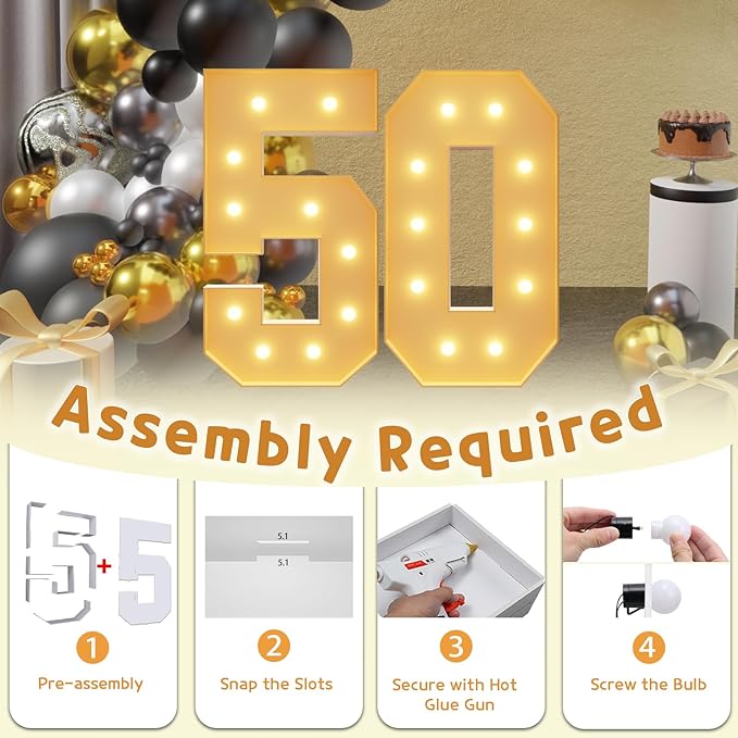 Party Light Up Marquee Numbers, 4 Ft Foam Board Decoration