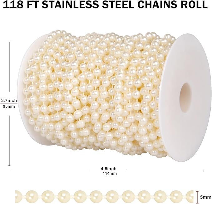 Beaded Trim, 5mm Ivory Pearl Garland Roll, 118 Feet Long