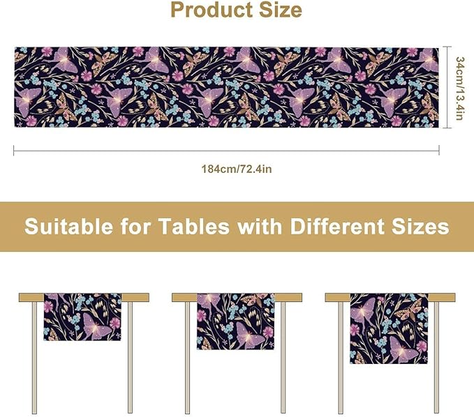 Moth Table Runner, Boho Aesthetic Moth Magic Table Runner for Home Kitchen Dining Party Indoor Outdoor Decoration 13x36 Inch