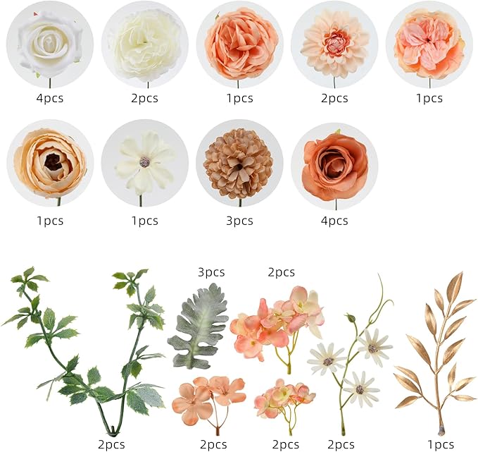 Artificial Flower Set in Light Champagne with Silk Peonies and Roses