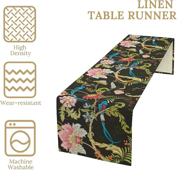 Floral Butterfly Table Runner Seasonal Spring Flower Bird Table Decoration Table Runner for Home Party Decoration 13x120 Inch