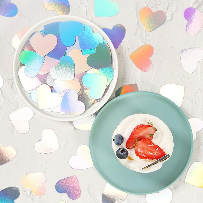 Iridescent-Disco Party-Decorations Heart Confetti - 300pcs Wedding Birthday Dining Table Centerpiece,Bachelorette Baby Bridal Shower Engagement Holographic Decor Lasting Surprise