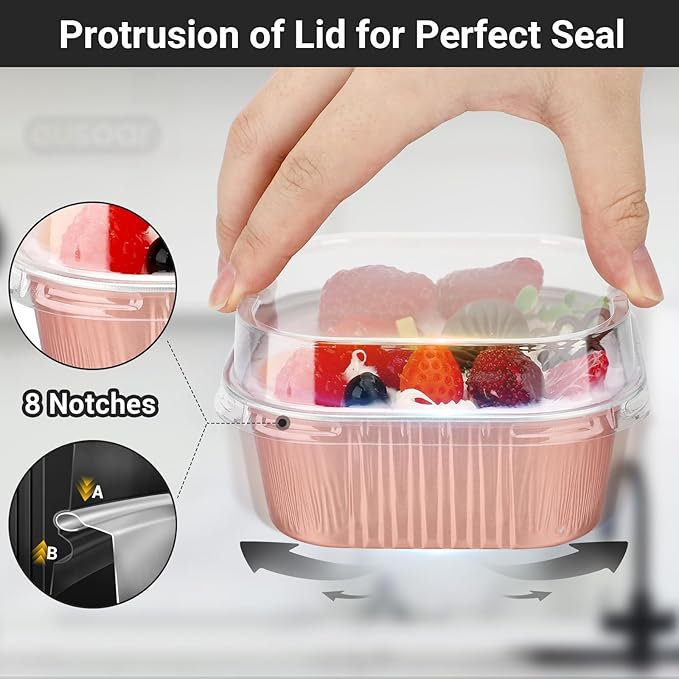 Baking Cups with Clear Lids, Rose Gold Ramekin Style, 50 Count