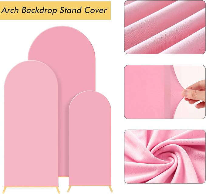 Background Support Equipment, Pink Metal Arch Set of 3 with Backdrop Fabric