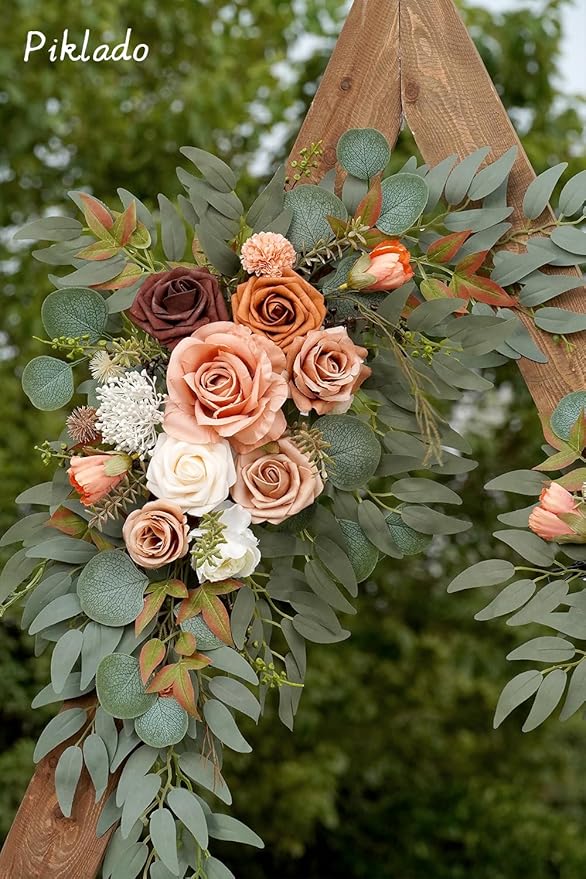 Faux Flower Swag Set of 2 for Wedding Welcome Signs Floral Swag Wedding Reception Ceremony Signs Decor (Terracotta)