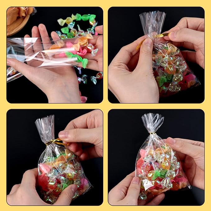 VGOODALL 200 Pack Goodie Bags, Cellophane Treat Bags with Ties 4x6 Inch for Cotton Candy Cookie Popcorn Party Favors Supplies