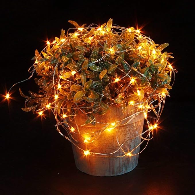CYLAPEX 12 Pack Orange Fairy Lights String Battery Operated Fairy Lights Starry String Lights on 3.3ft/1m Silvery Copper Wire Lights for Hallowen Christmas Decoration Costume Wedding Party