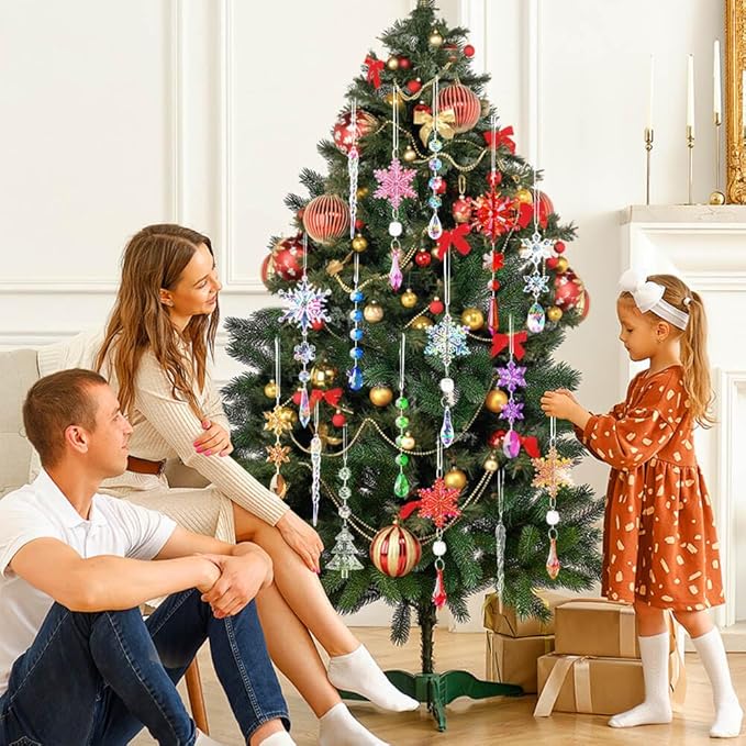 Lanpn 26PCS Christmas Ornaments Crystal Christmas Tree Decoration, Hanging Clear Acrylic Snowflake Icicle Drop Pendants for Xmas Winter Outdoor Indoor Party Decoration Transparent