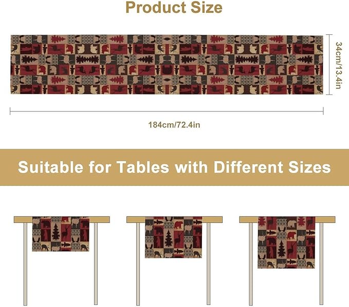 Retro Rustic Bear Table Runner, Wild Bear Cabin Pine Farmhouse Table Runner for Bedroom Kitchen Living Room Vintage Country Style Lodge 13x60 Inch