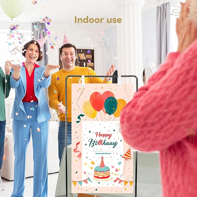Easel Sign Stand in Black Metal with Adjustable Height up to 68.5 Inches