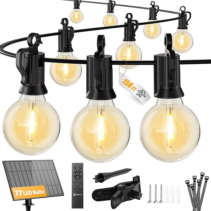 Solar String Lights, 158 Ft Outdoor Patio Lights with Remote, Warm White