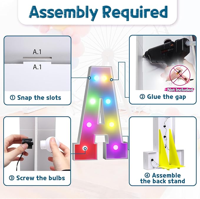 Marquee Letter A Light Sign, 3 ft Foam Board Party Decor with Remote Control