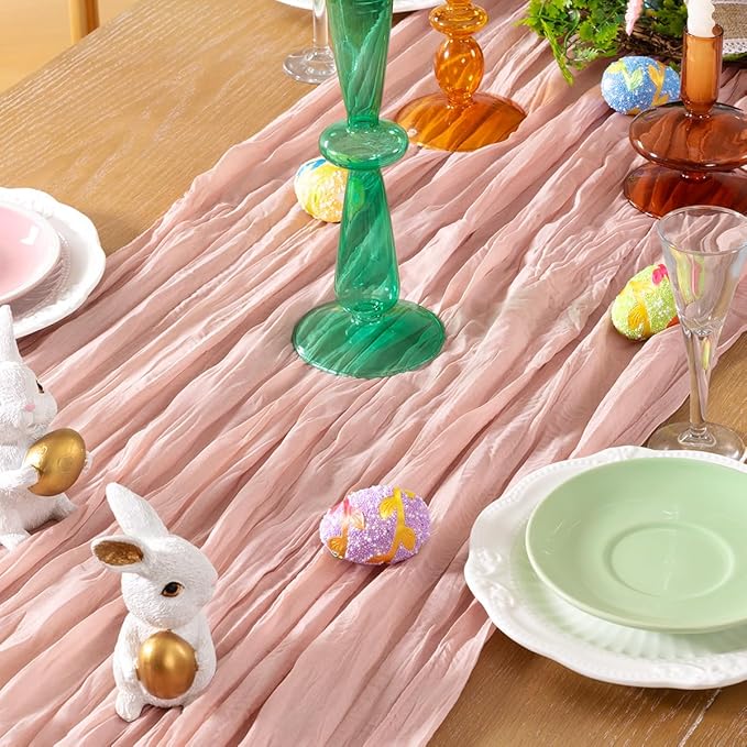 Pink Cheesecloth Table Runner Fall Table Runner Boho Gauze 120 Inches Light Pink Cheese Cloth Fall Table Decorations for Thanksgiving Wedding Bridal Girl Baby Shower Sweet 16 Party Decor
