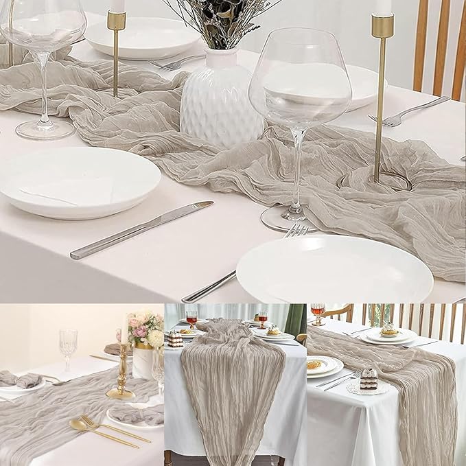 6 Pack Rose Brown Cheesecloth Table Runner 10FT Rustic Gauze Fabric Cheese Cloth Table Runner for Wedding Bridal Baby Shower Table Decor Boho Sheer Birthday Party Table Decorations 20 x 120 Inch Long
