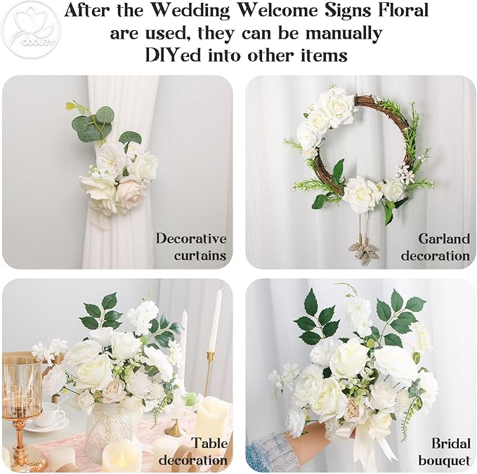 Artificial Flowers Wedding Arch Decor, Ivory White Foam and Silk Blooms