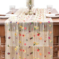 Champagne Embroidery Daisy Fall Thanksgiving Table Runner Florals, 10ft