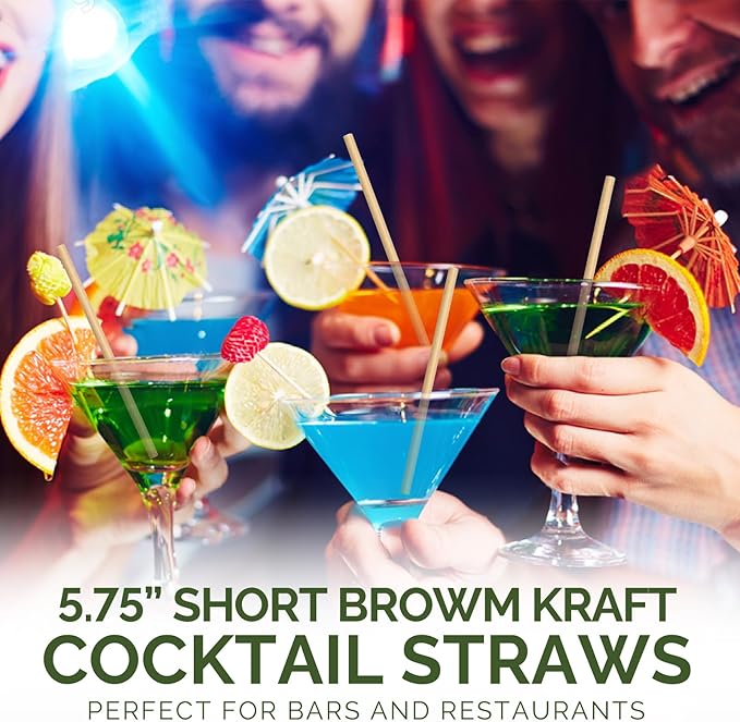 Disposable Brown Kraft Paper Cocktail Straws, 5.75 Inch, 500 Count