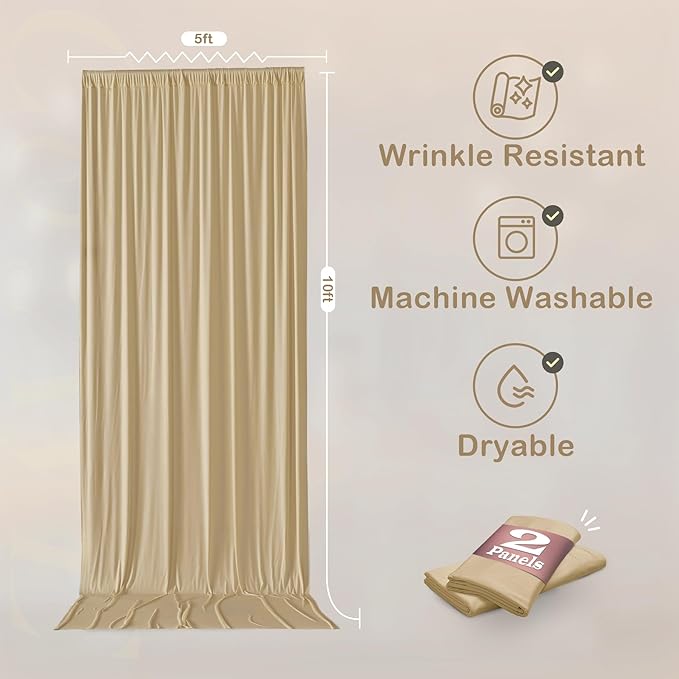 30ftx10ft Beige Backdrop Curtains for Party Background, Wrinkle Free Beige Photo Curtains Backdrop Drapes 6 Panels Back Drop Cloth for Wedding Birthday Photography Baby Shower Decor