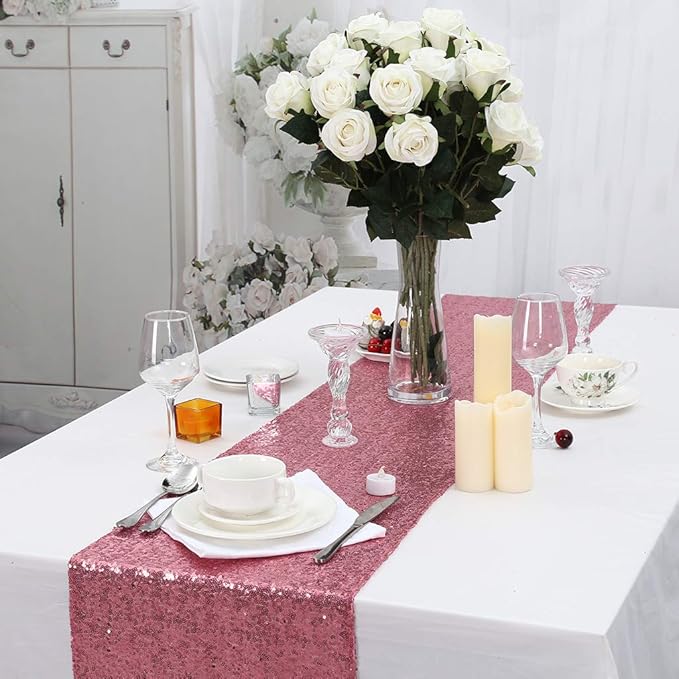 Eternal Beauty Fuchsia Pink Table Runner for Wedding, 2PCS-12x108 Sequin Table Runner Decorations for Birthday Parties, Banquets, Graduations,Christmas