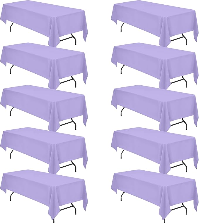 Tablecloths 10 Pack Lavender Polyester 60x126 Inch Rectangle for 8 Foot Tables
