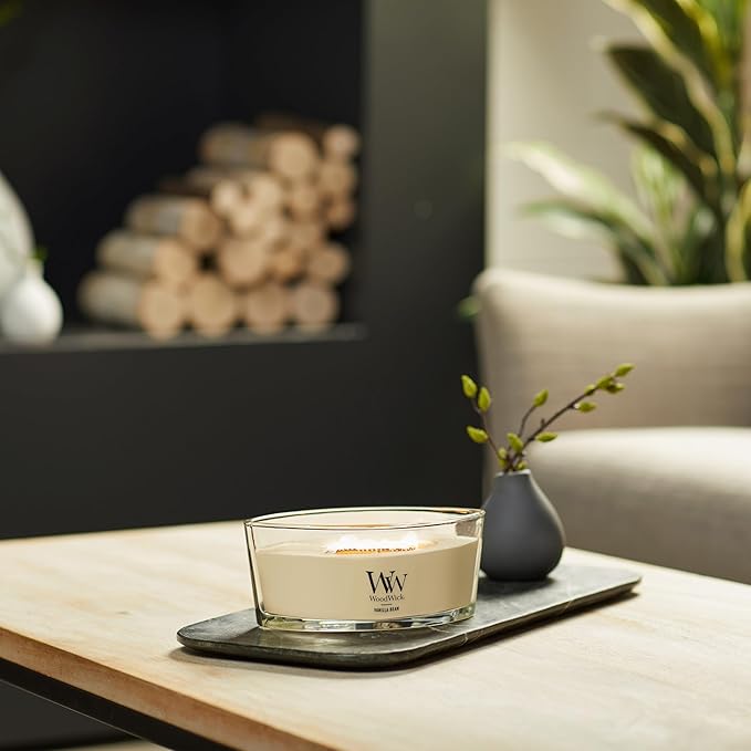 Jar Candle with Vanilla Bean Scent, White Ellipse Wooden Wick
